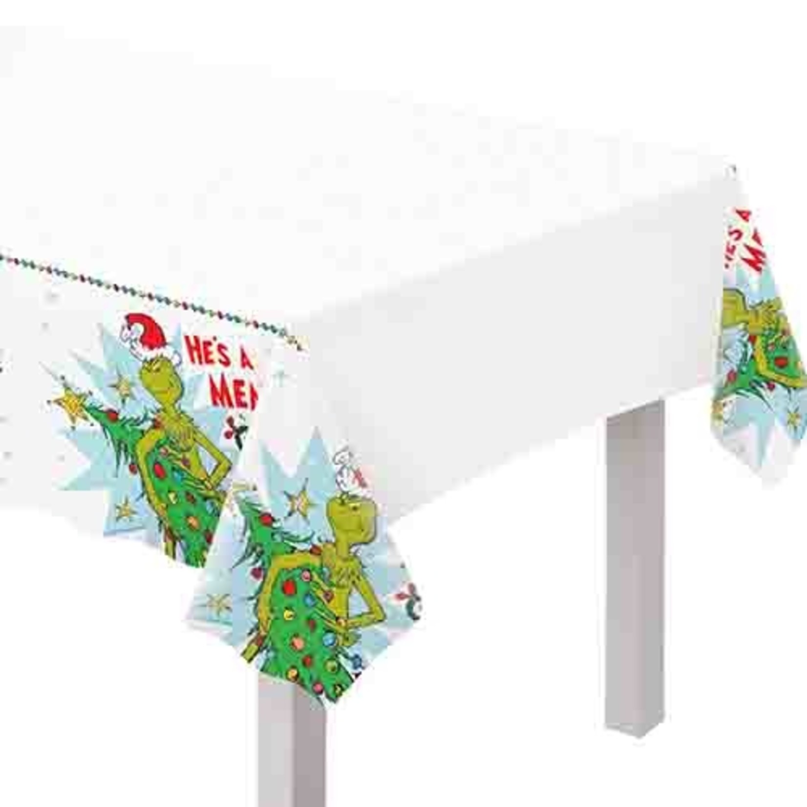 Amscan Traditional Christmas Grinch Plastic Table Cover - 54" x 102"