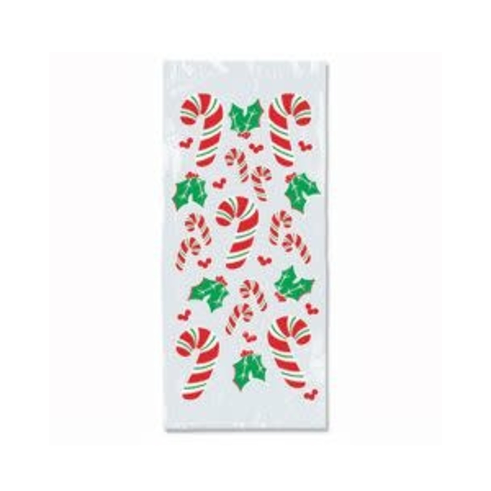 Beistle Candy Cane & Holly Cello Bags w/ Ties - 25ct. (4" x 9")