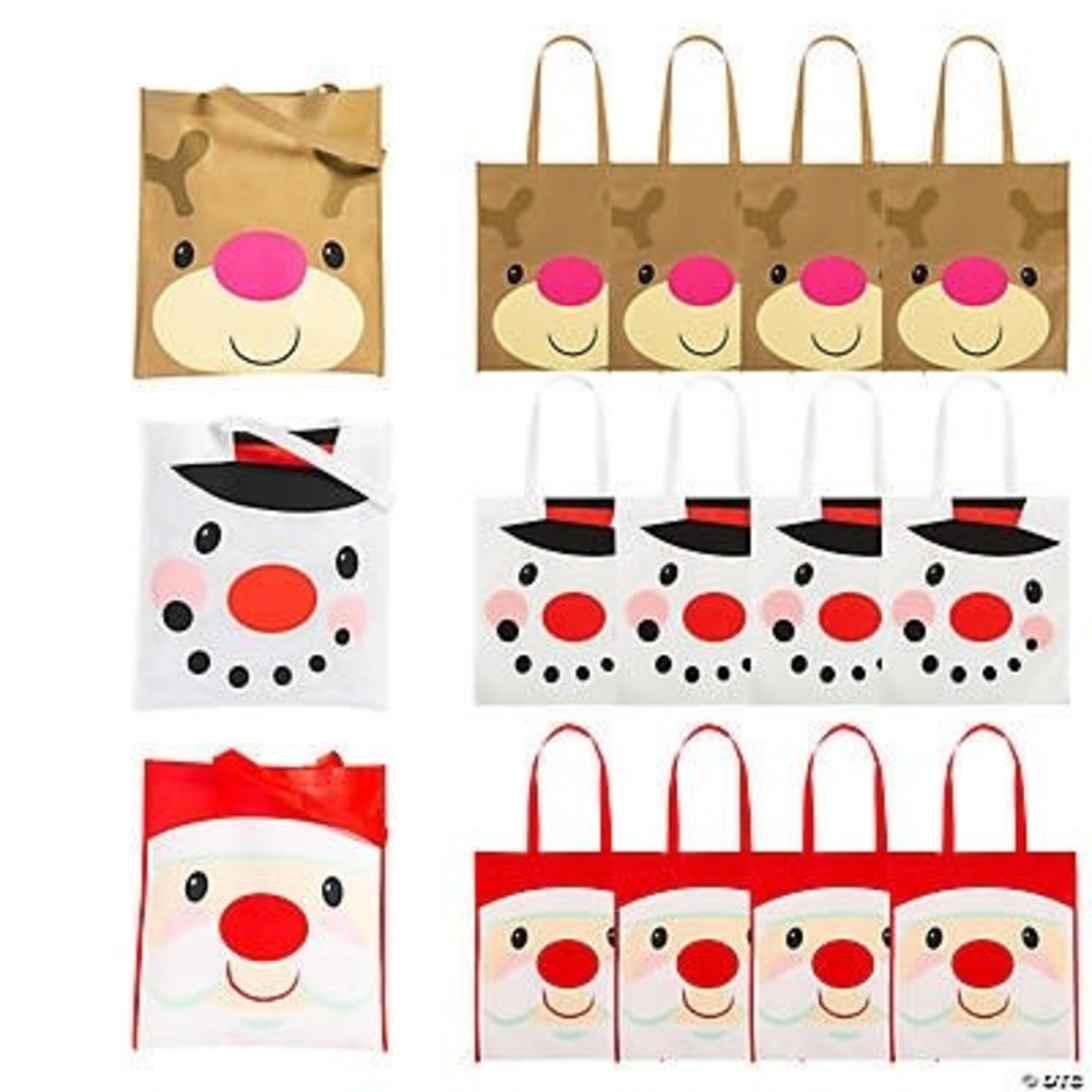 Fun Express Snowman, Santa or Reindeer Christmas Totes - 1ct. 15" x 17" (Assorted Styles)