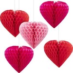 Creative Converting 7" Valentines Honeycomb Heart Hanging Decorations - 5ct.