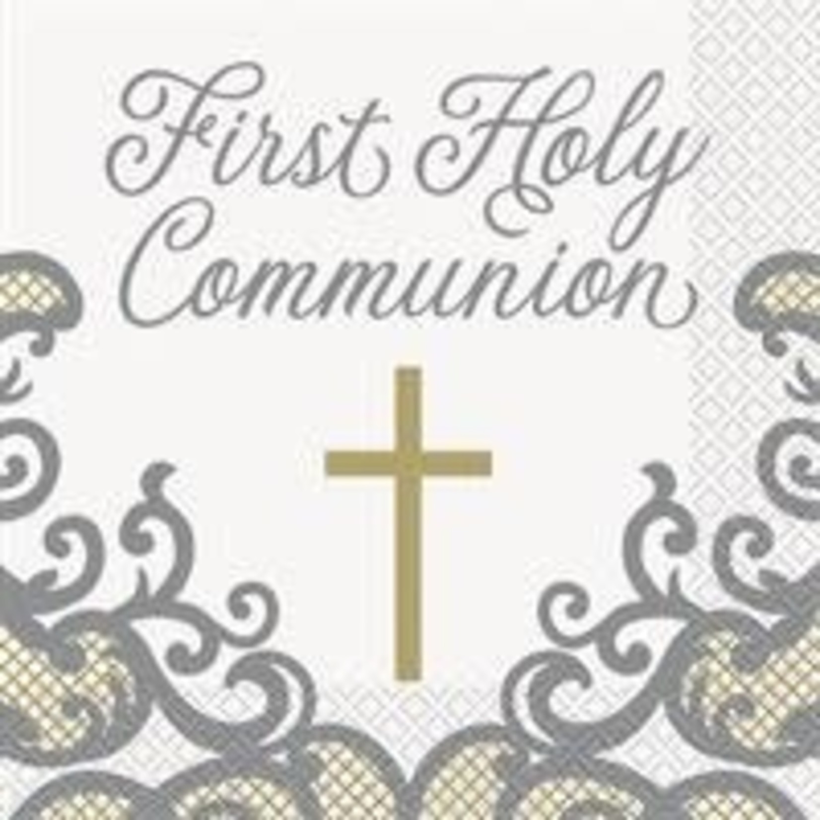 unique Fancy Gold Cross, First Communion Lunch Napkins - 16ct.