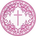 unique 7" Fancy Pink Cross Plates - 8ct.