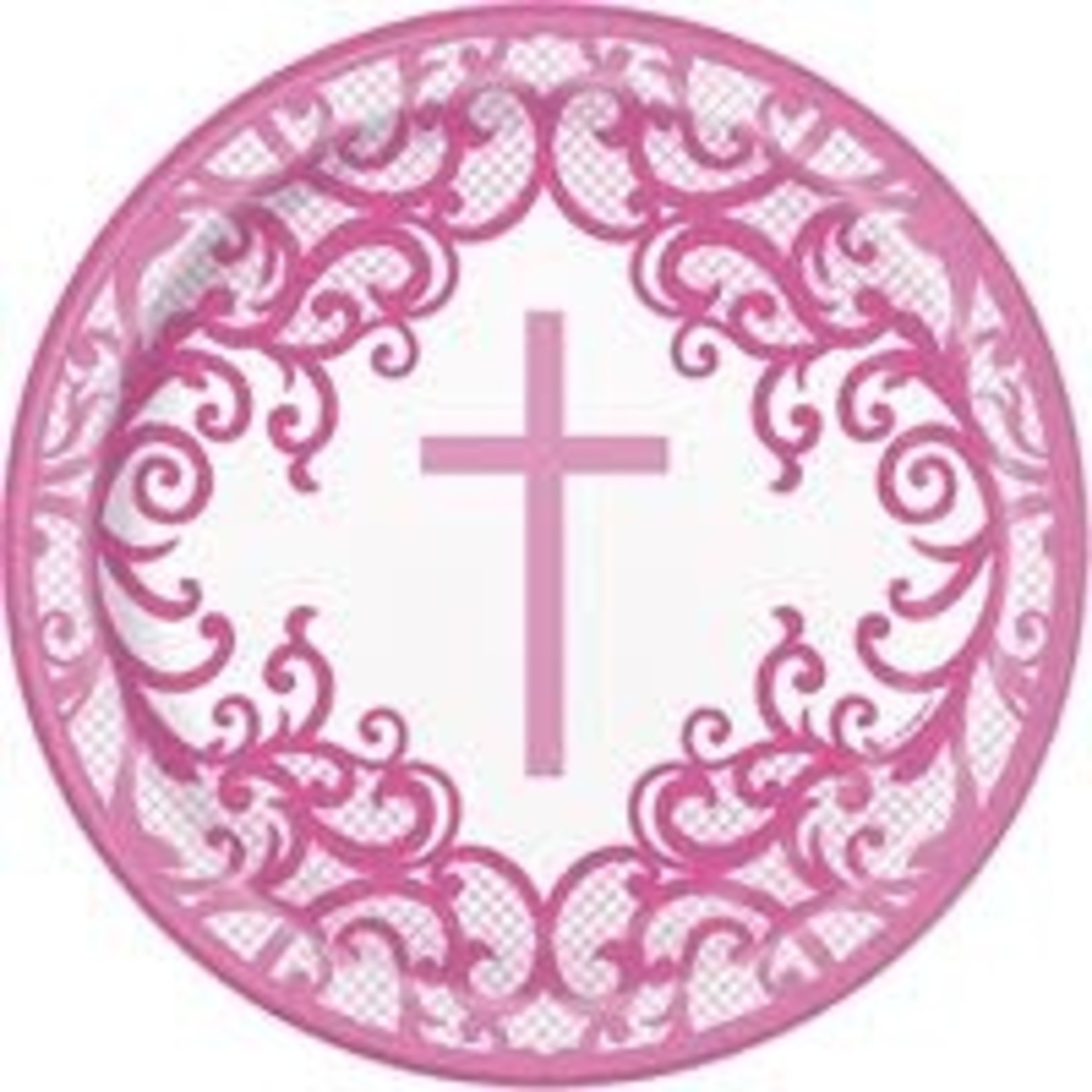 unique 7" Fancy Pink Cross Plates - 8ct.