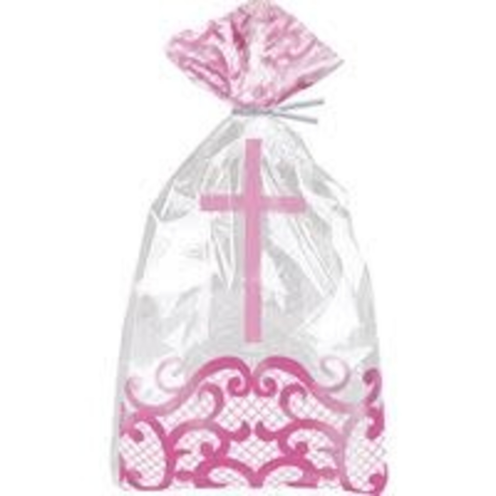 unique Fancy Pink Cross Large Cello Bags w/ Ties - 20ct.