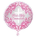 unique 18" Fancy Pink Cross 1st Communion Mylar - 1ct.