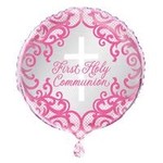 unique 18" Fancy Pink Cross 1st Communion Mylar Balloon - 1ct.