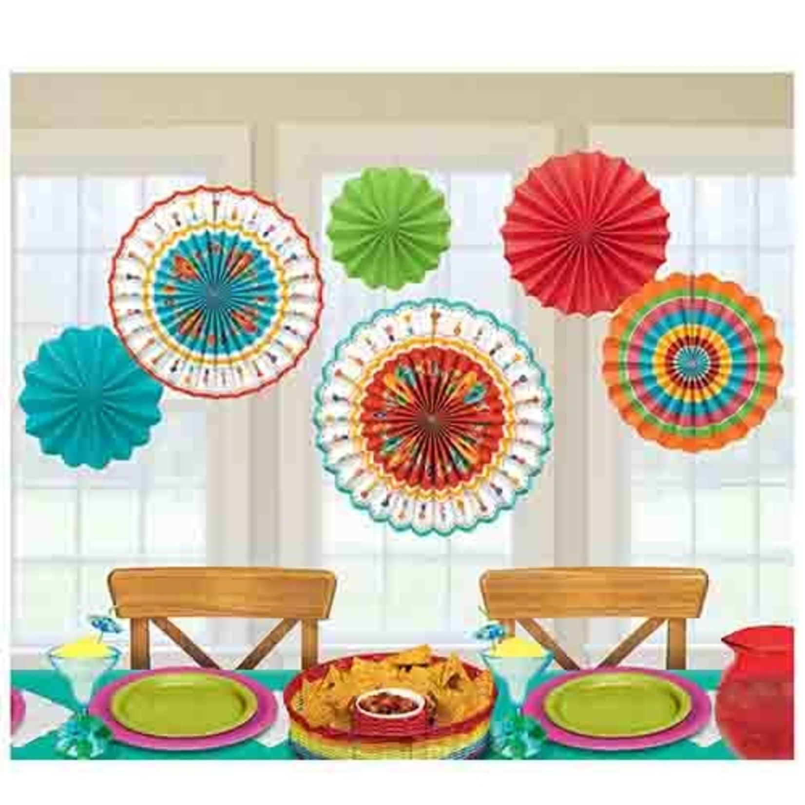 Amscan Fiesta Paper Fan Decorations - 6ct. (Assorted Sizes)