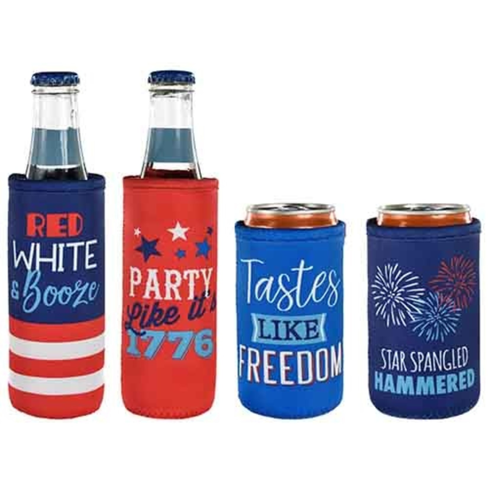 Patriotic Can & Bottle Koozies - 4ct. (2 of Each) - Party Adventure