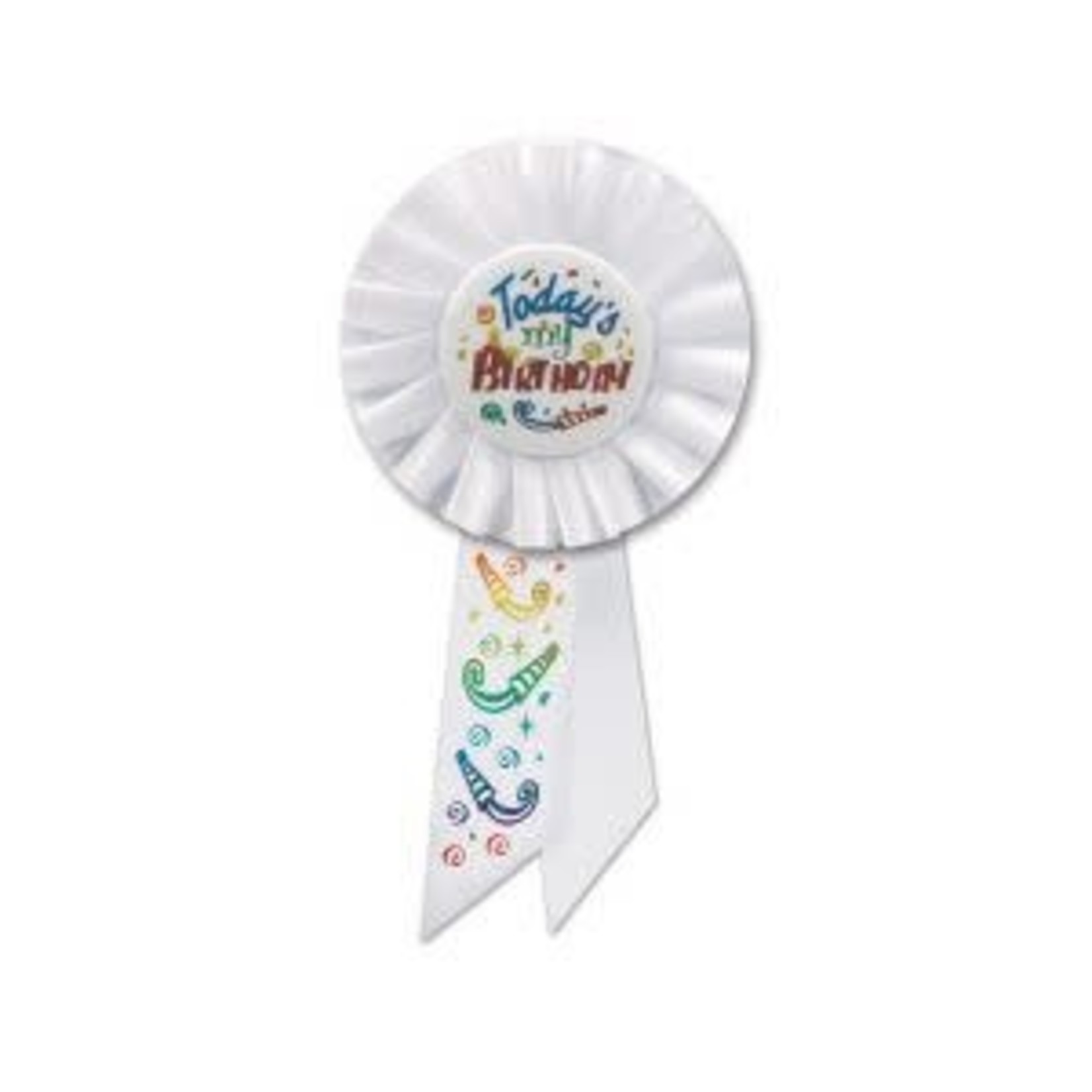 Beistle Today's My Birthday White Rosette Ribbon - 1ct.