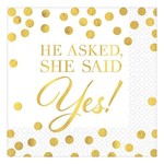 Amscan Gold 'He Asked, She Said Yes!' Foil Stamped Cocktail Napkins - 16ct.