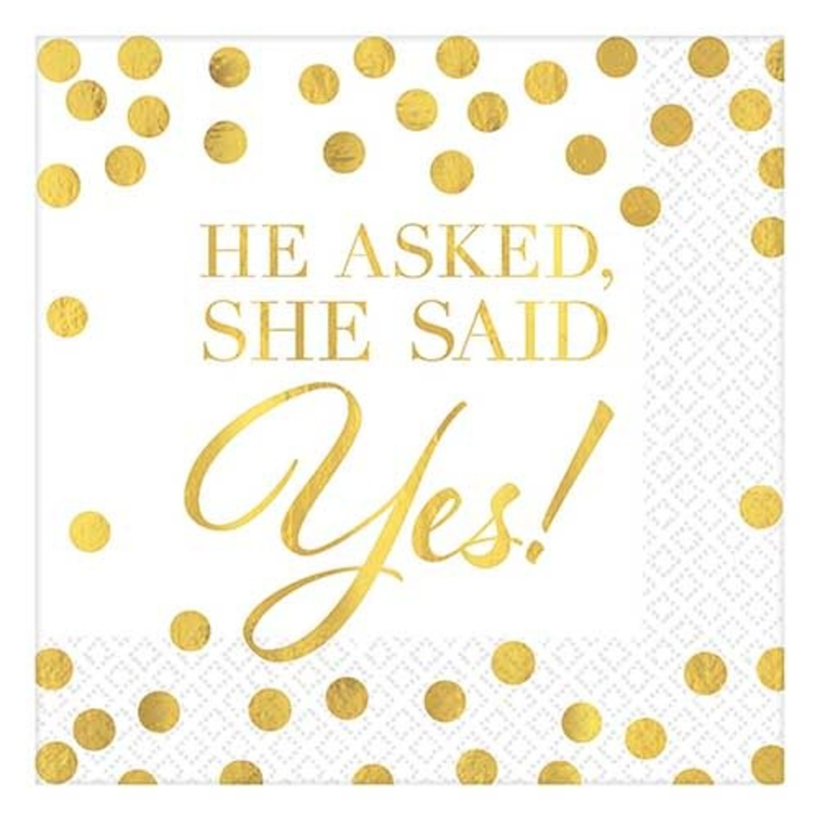 Amscan Gold 'He Asked, She Said Yes!' Foil Stamped Cocktail Napkins - 16ct.
