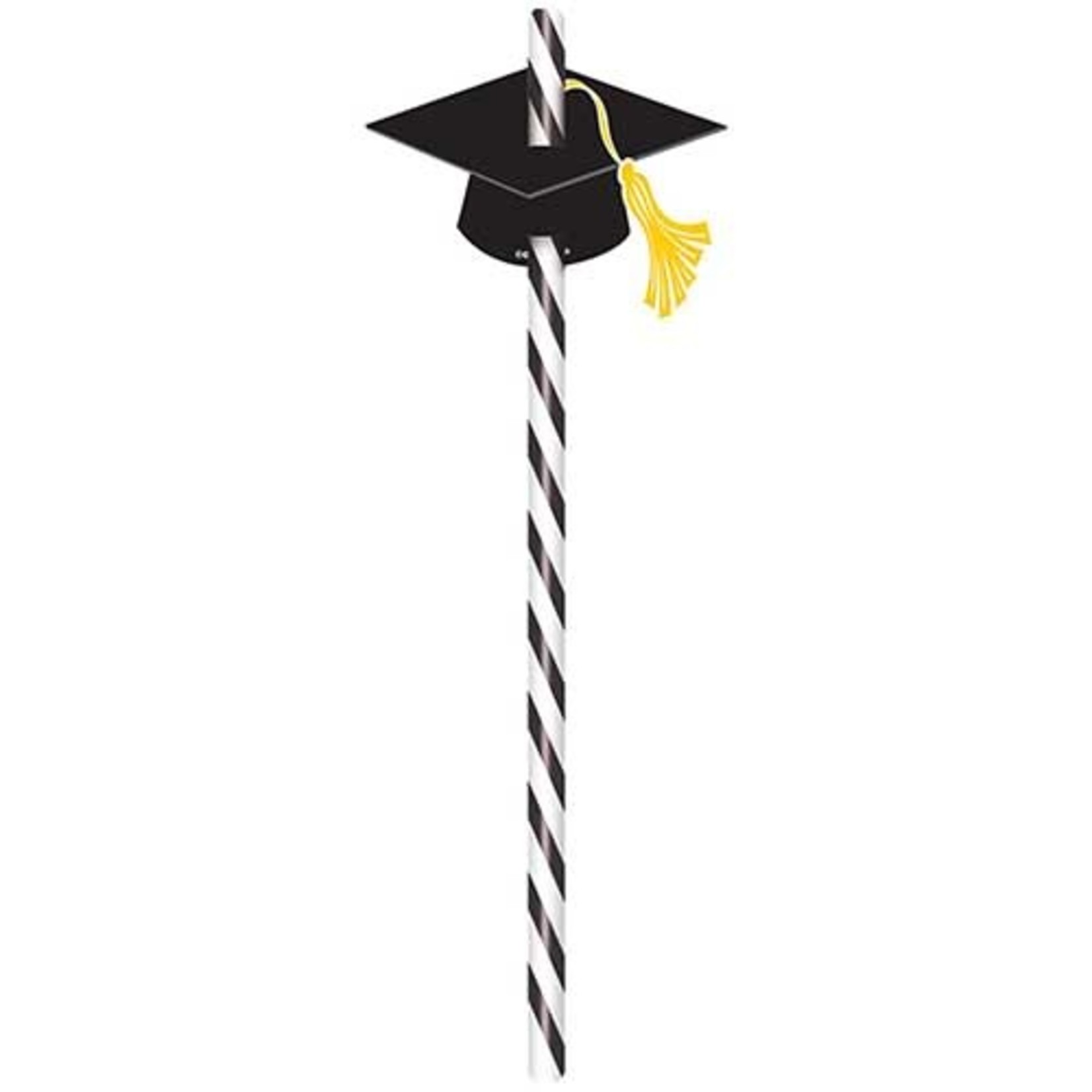 Amscan Black & White Paper Straws w/ Graduation Caps - 12ct
