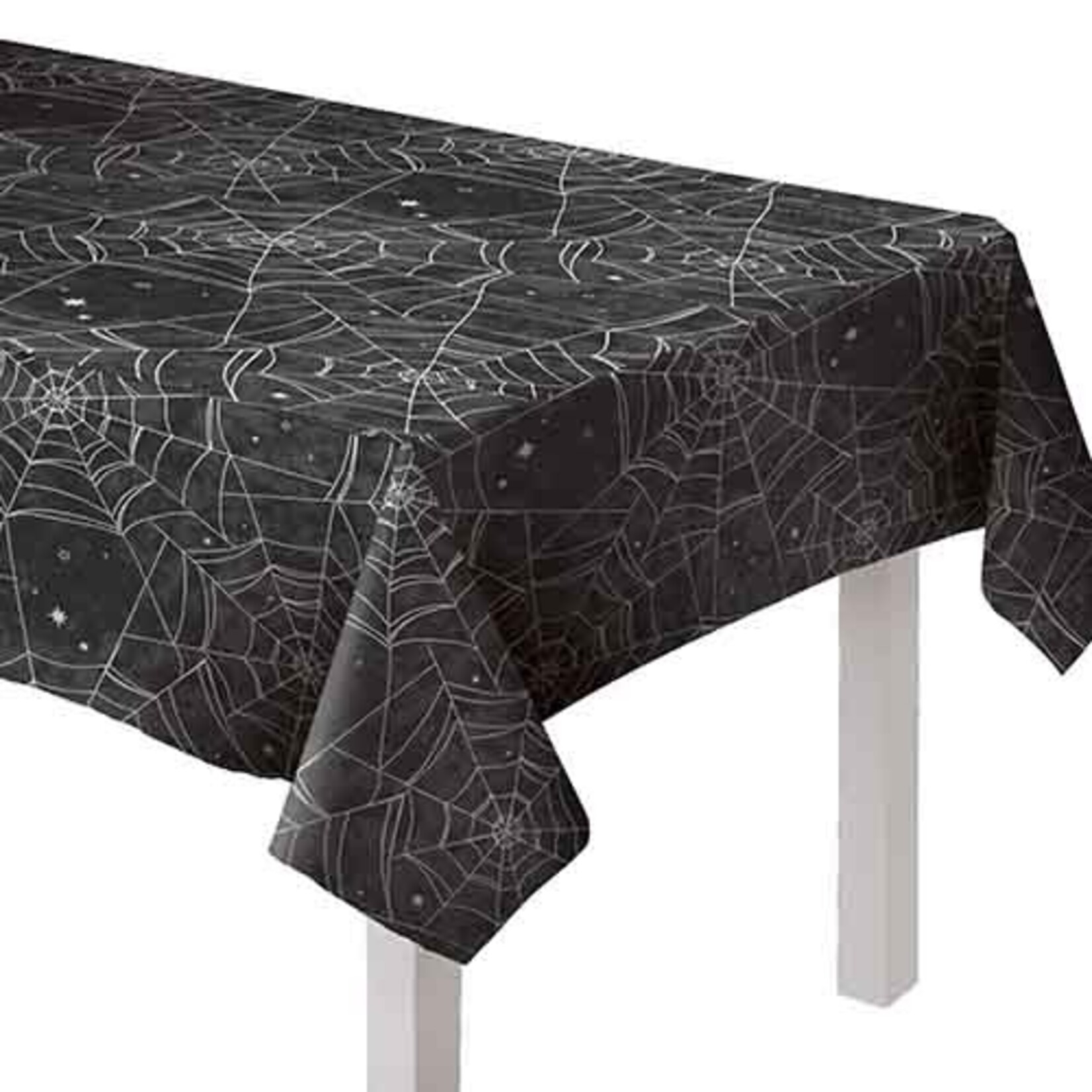 Amscan Black Spider Web Flannel Backed Table Cover - 52" x 90"