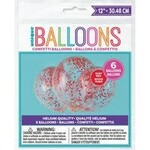 unique 12" Clear Latex Balloons w/ Red Confetti - 6ct.