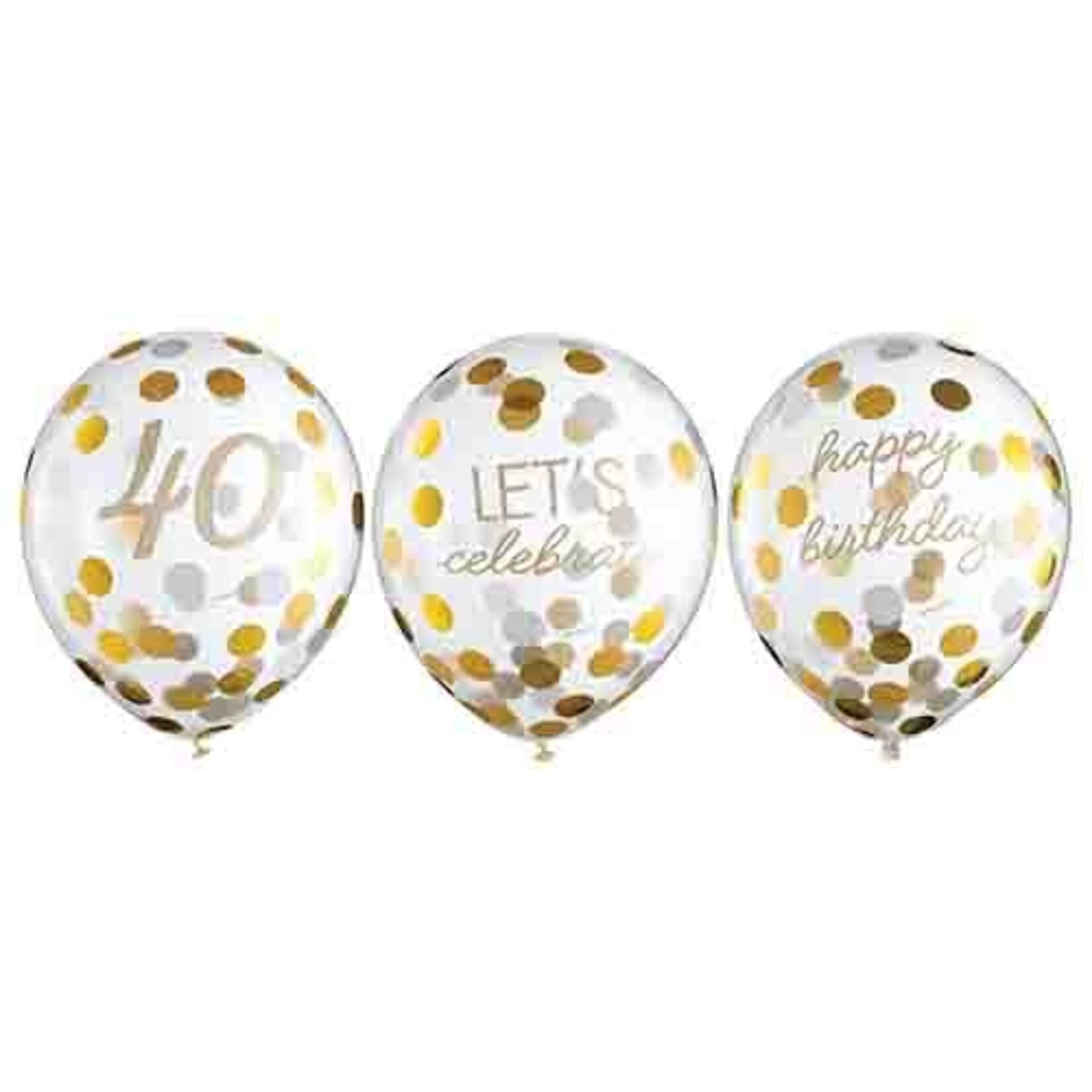 Amscan 12" 40th Golden Age Birthday Confetti-Filled Latex Balloons - 6ct.