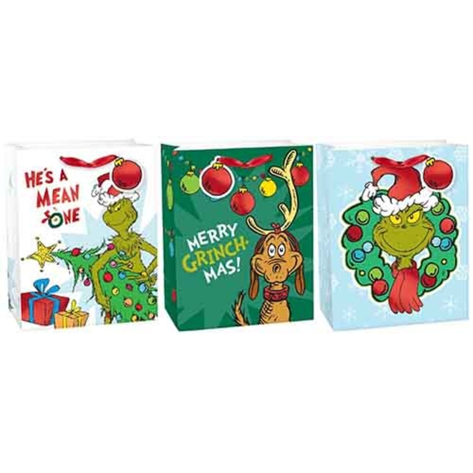 Amscan Traditional Christmas Grinch Gift Bags - 3ct.