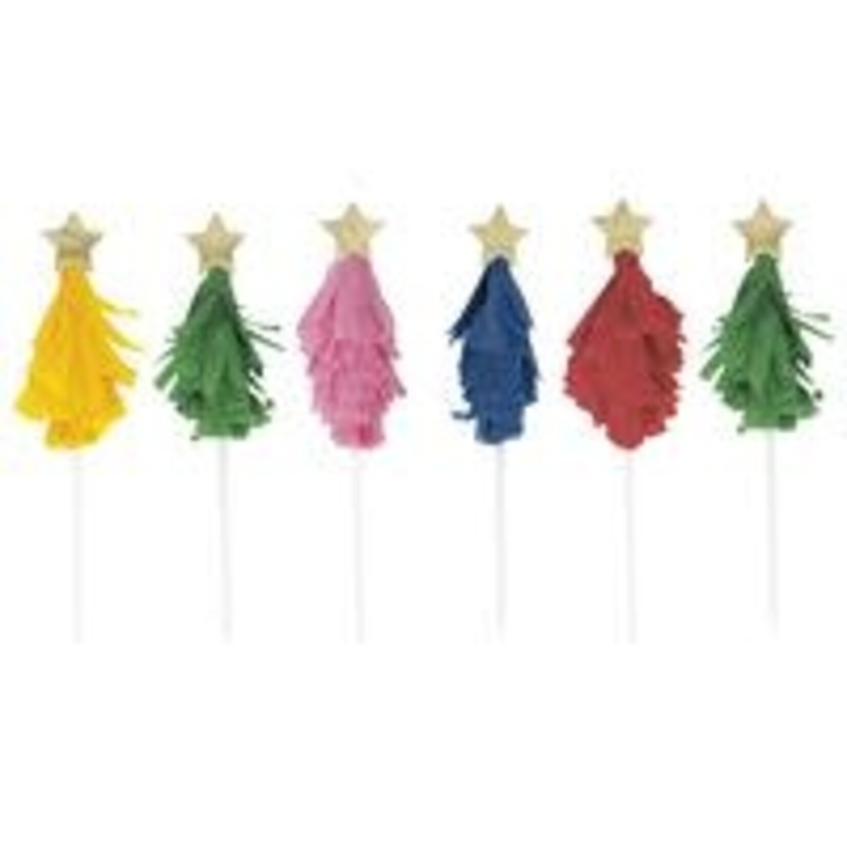 unique Vibrant Christmas Trees Cake Toppers - 6ct.