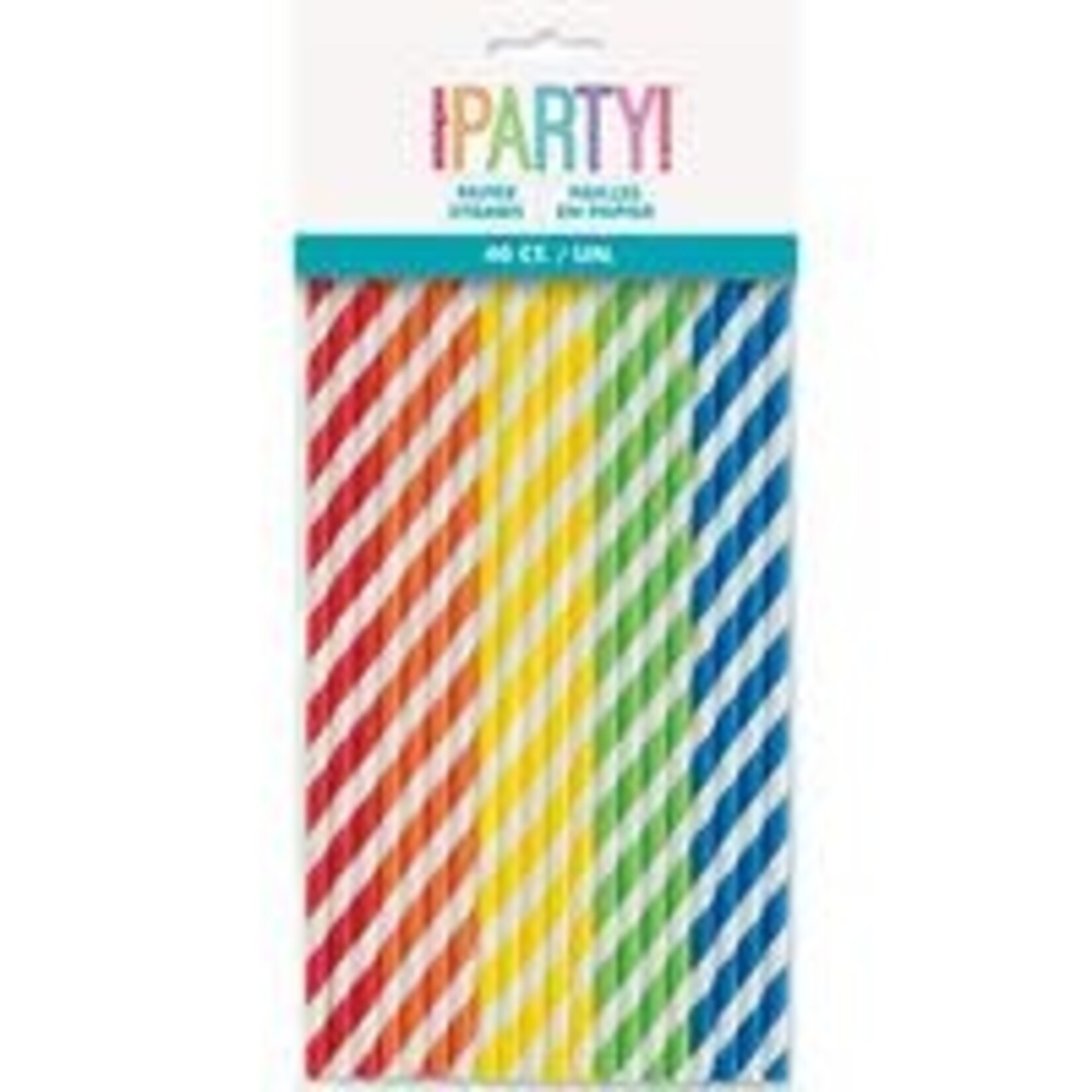 unique Striped Asst. Color Paper Straws - 40ct.