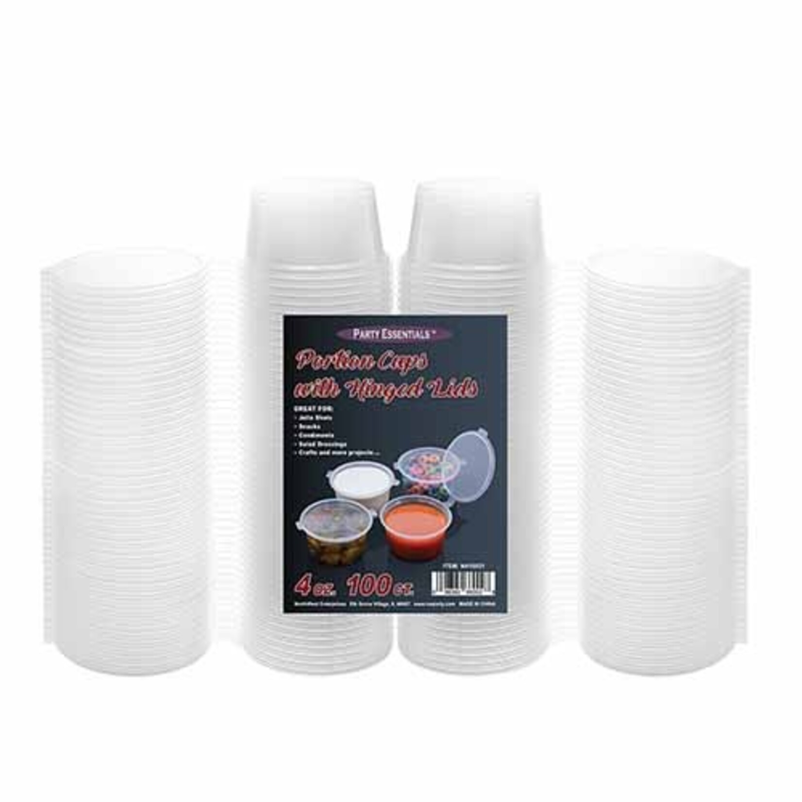 Party Essentials 4oz. Portion Cups w/ Hinged Lids - 100ct.