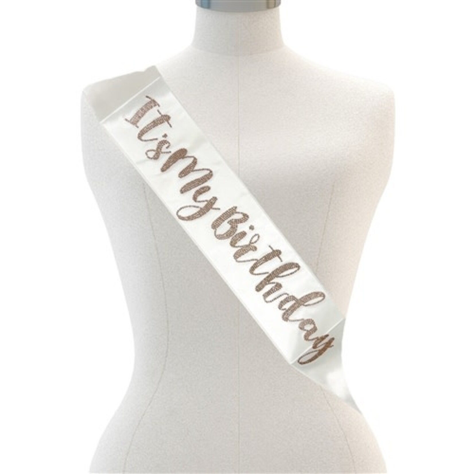 OMG International Inc. White w/ Rose Gold Diamante "It's My Birthday" Sash - 1ct.