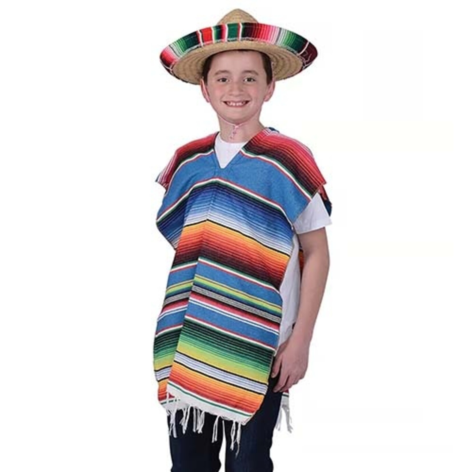 us toy Colorful Mexican Fiesta Poncho for Kids - 1ct.