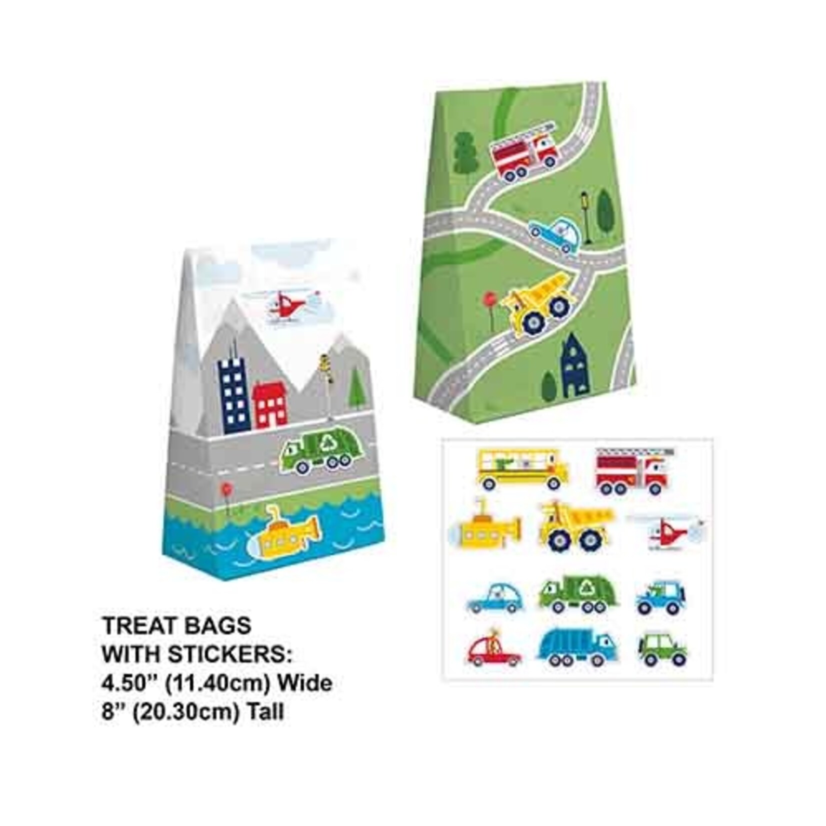 Creative Converting Transportation Time Paper Treat Bags w/ Stickers - 8ct.