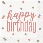 unique Glitz Rose Gold Happy Birthday Beverage Napkins - 16ct.