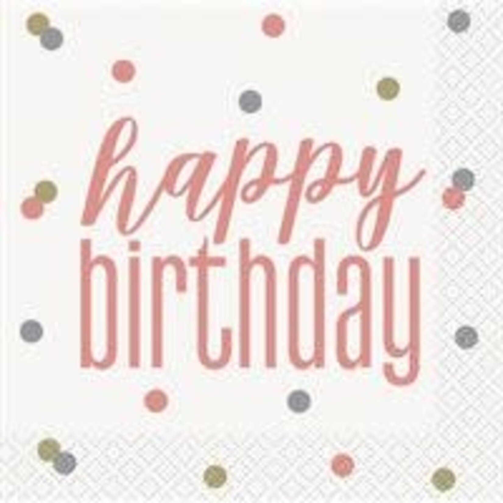 unique Glitz Rose Gold Happy Birthday Beverage Napkins - 16ct.
