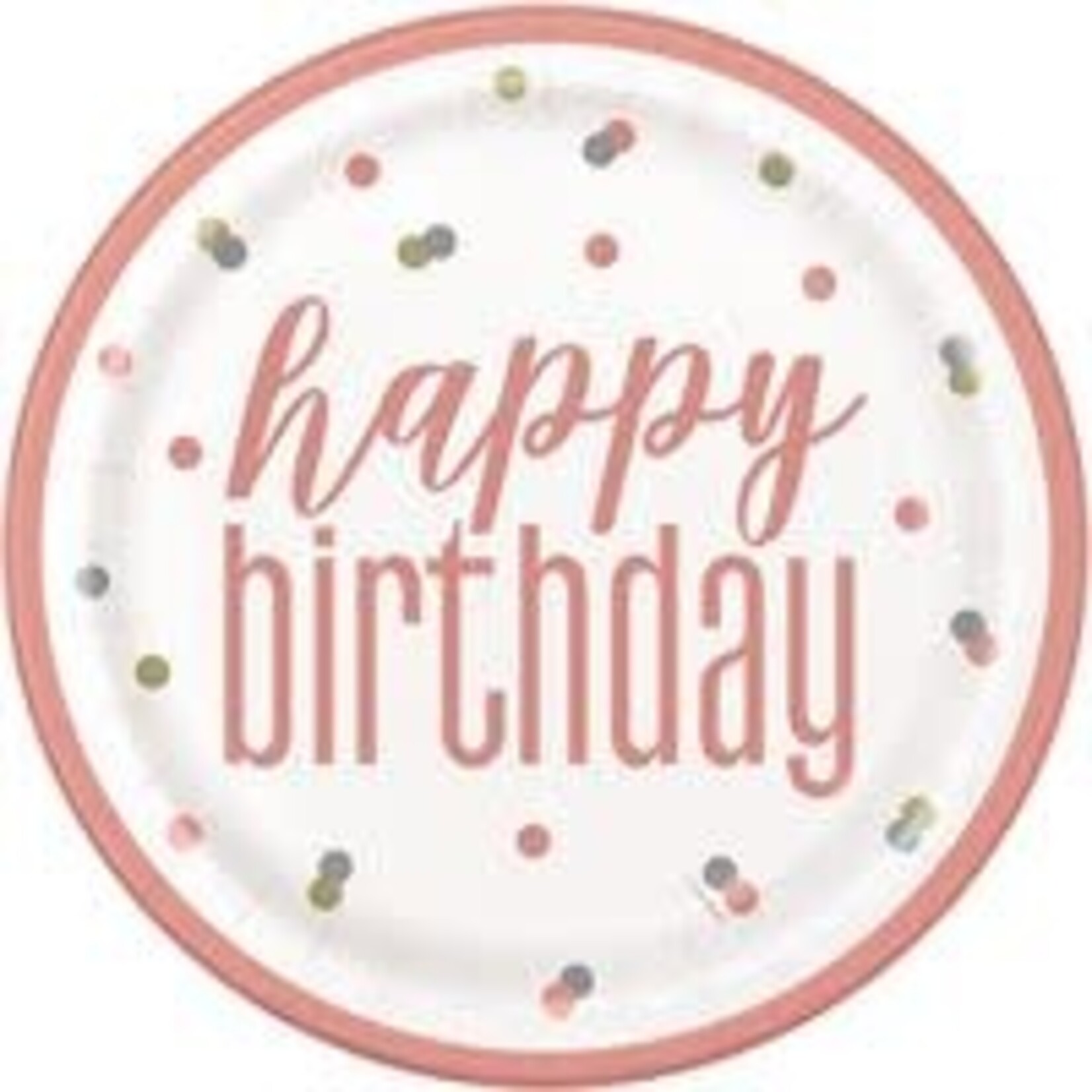 unique 9" Glitz Rose Gold Birthday Plates - 8ct.