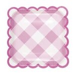 unique 9" Pastel Gingham Square Plates w/ Scalloped Edges - 8ct.
