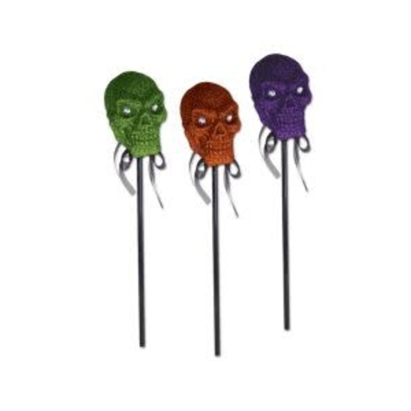 Beistle 16" Glittered Plastic Skull on a Stick - 1ct.
