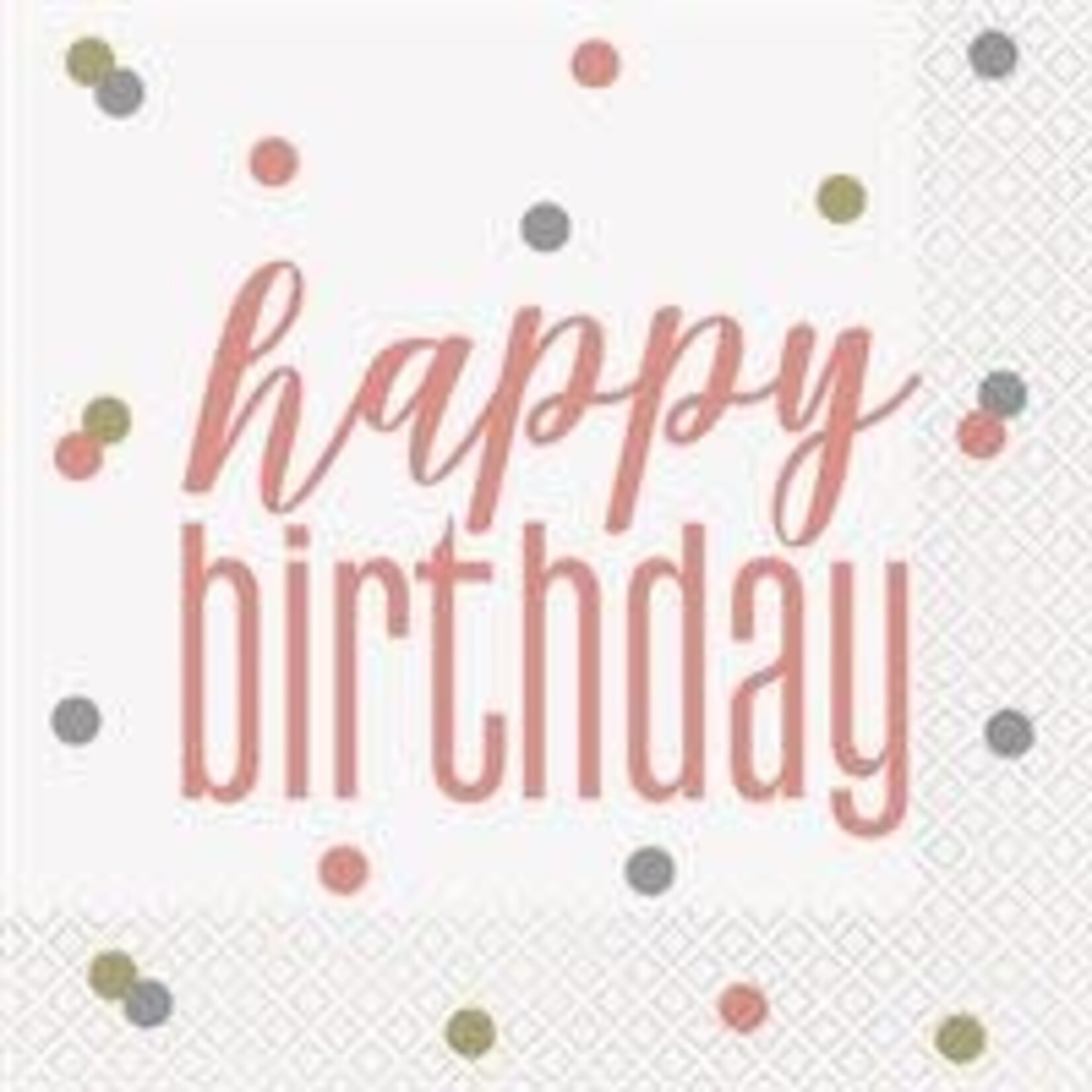 unique Glitz Rose Gold Happy Birthday Lunch Napkins - 16ct.