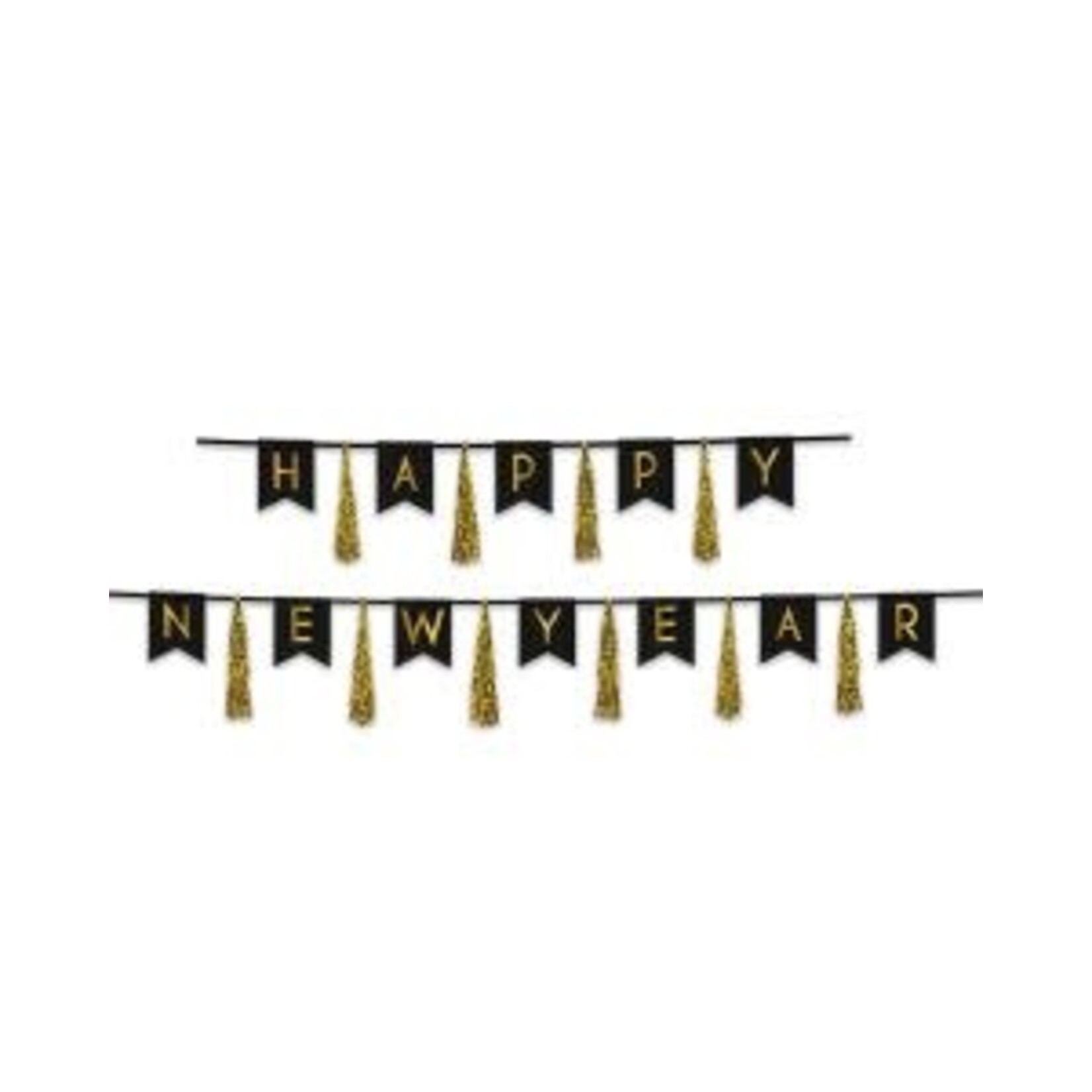 Beistle Gold & Black Happy New Year Tassel Banner - 2ct.