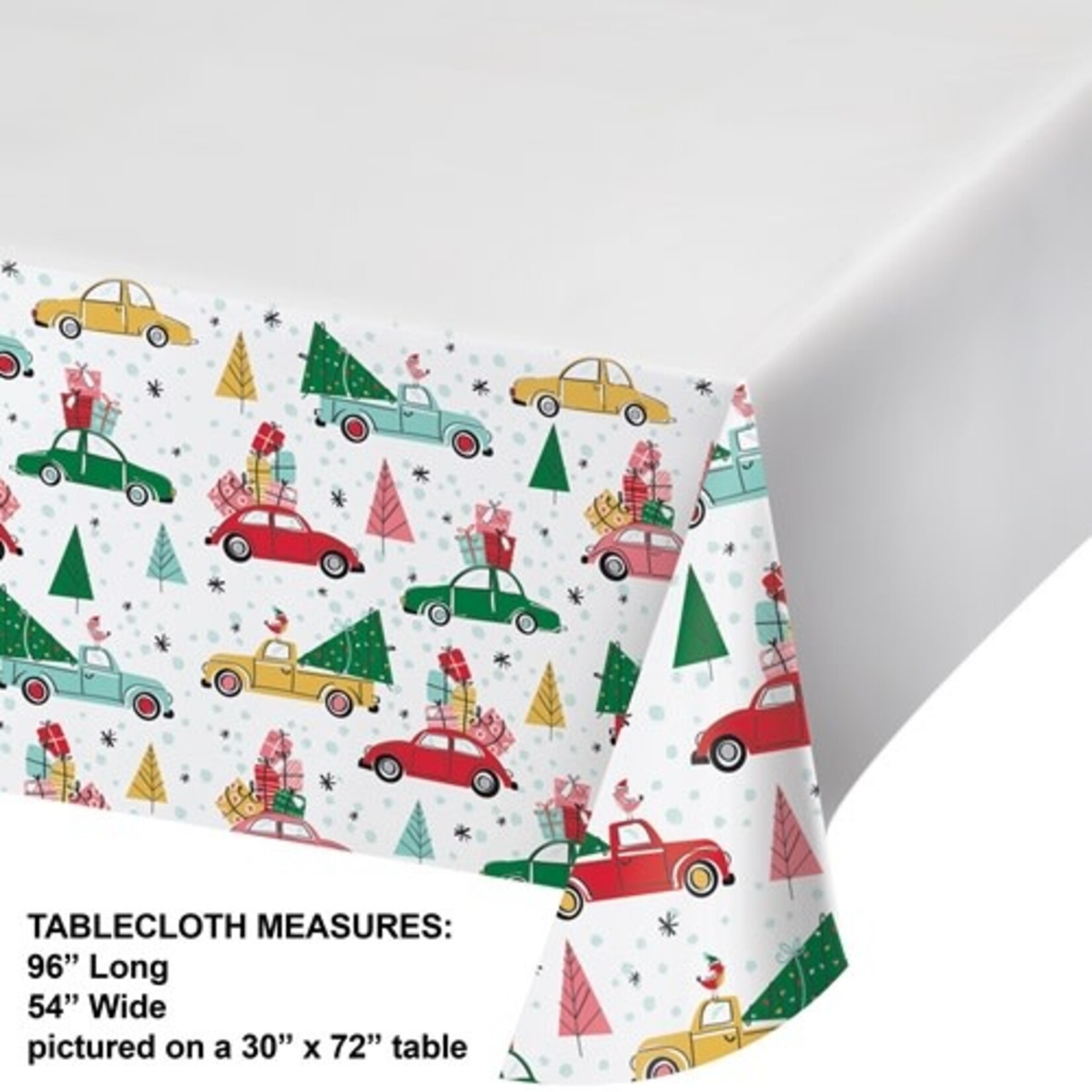 Creative Converting Christmas Cars Paper Tablecloth - 1ct. (54" x 96")