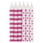 unique Hot Pink Striped & Dots Birthday Candles - 12ct.