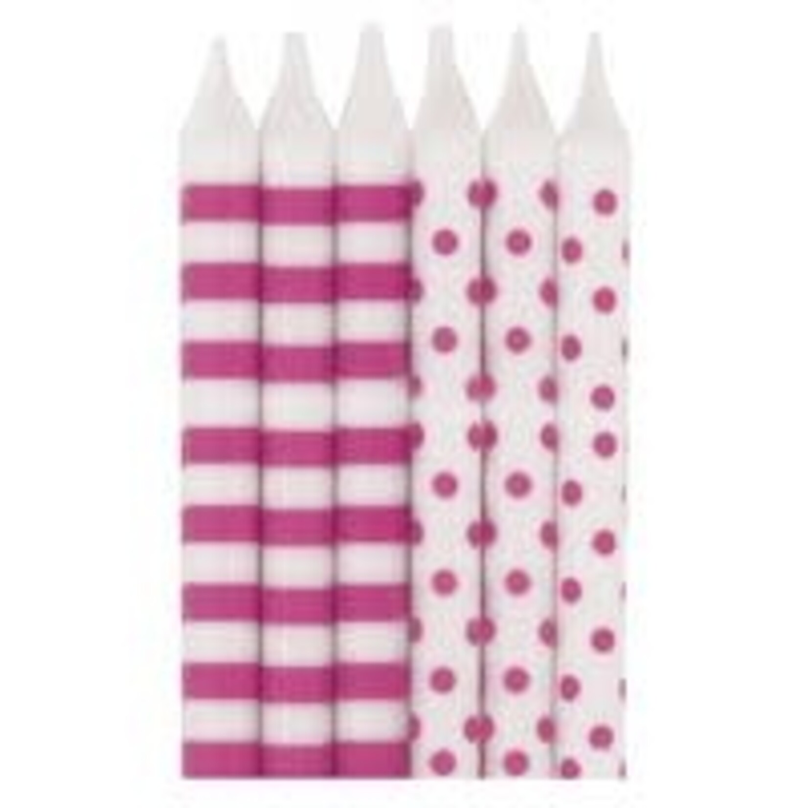 unique Hot Pink Striped & Dots Birthday Candles - 12ct.