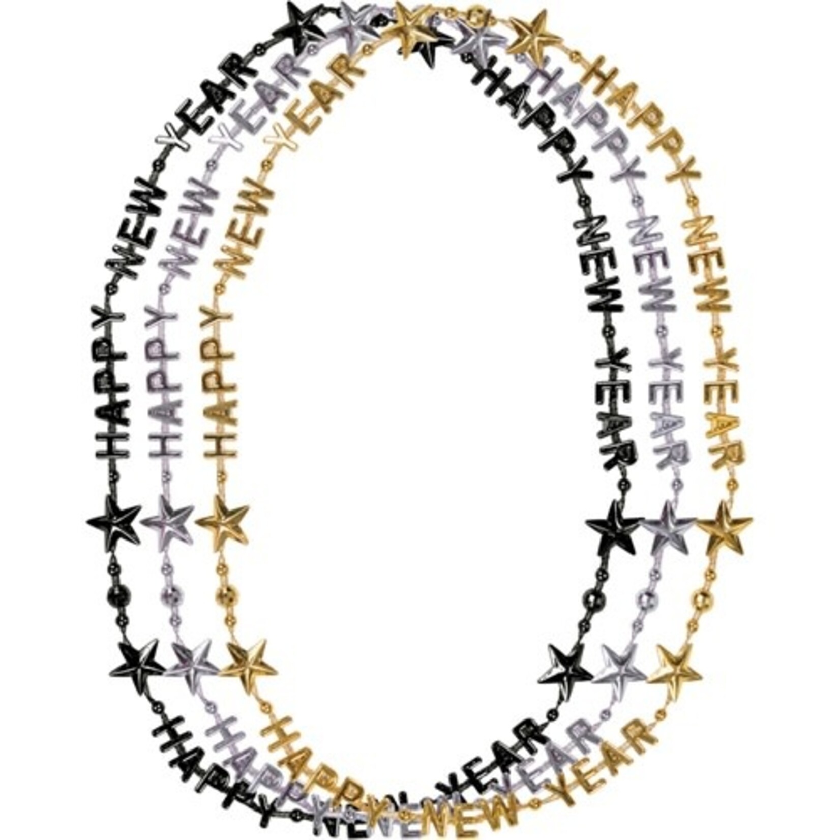 Creative Converting Black, Silver and Gold New Year Necklaces - 3ct.