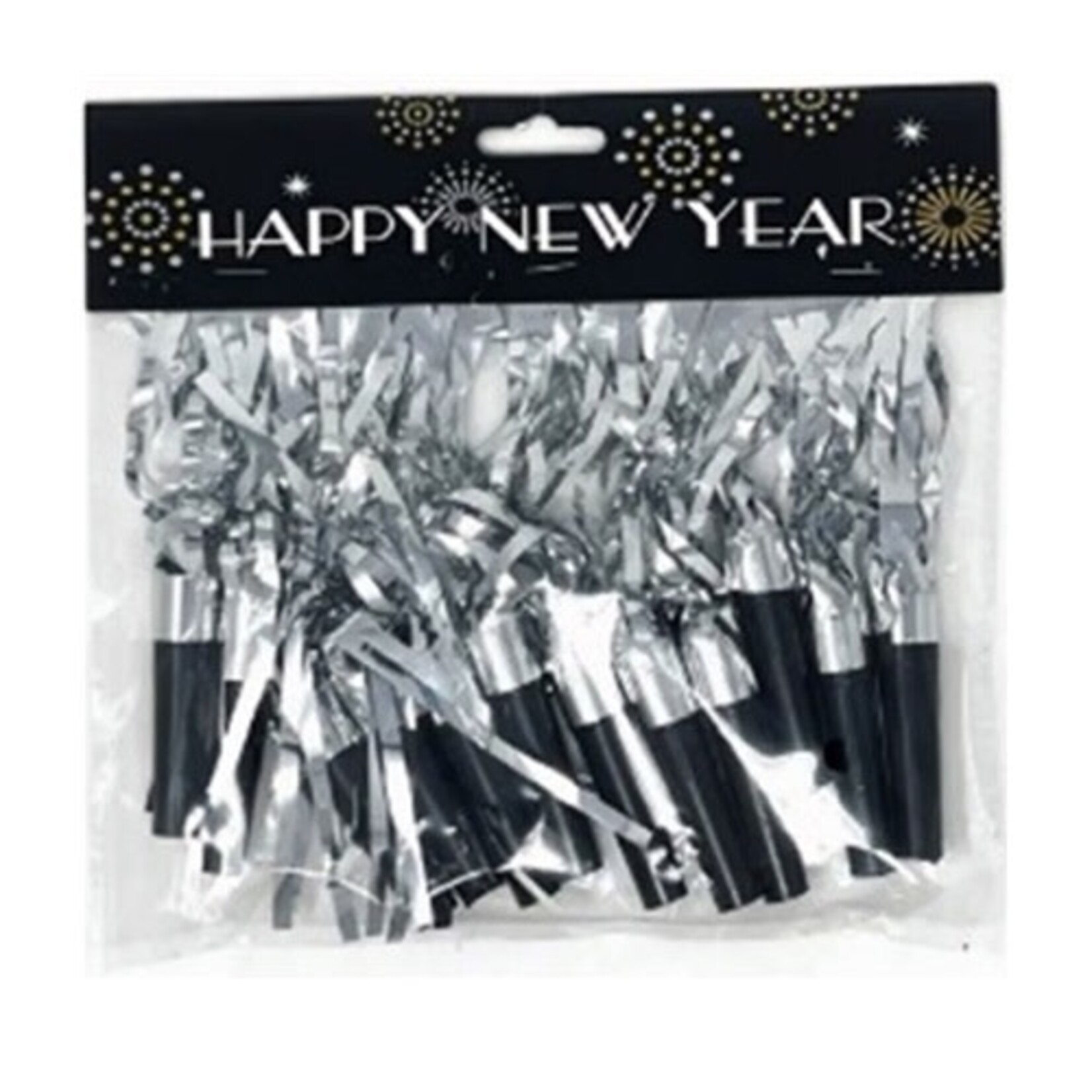Fantasia Silver Happy New Year Noisemakers w/ Fringe - 12ct.