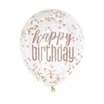 unique 12" Glitz Rose Happy Birthday Confetti Latex Balloons - 6ct.