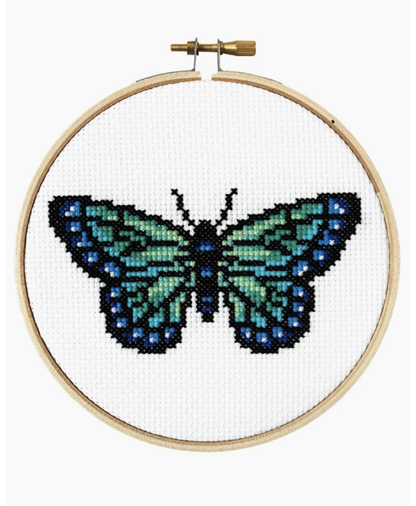  KARMOGSO Stamped Cross Stitch Kits for Adults Beginners,Blue  Butterfly Counted Cross Stitch Kit,Full Range of Needlepoint Stamped Kits  Needlecrafts for Home Decor,12x16