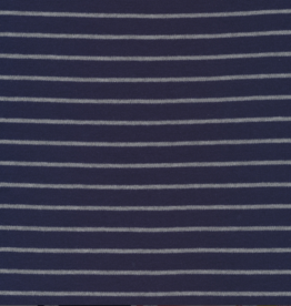 Cloud 9 Fabric Organic Knit  by Jessica Jones stripes blue/heather gray