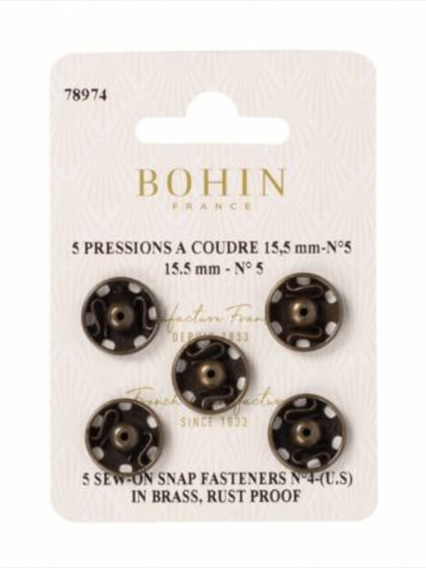 Bohin Sew-On Snaps Antique Brass