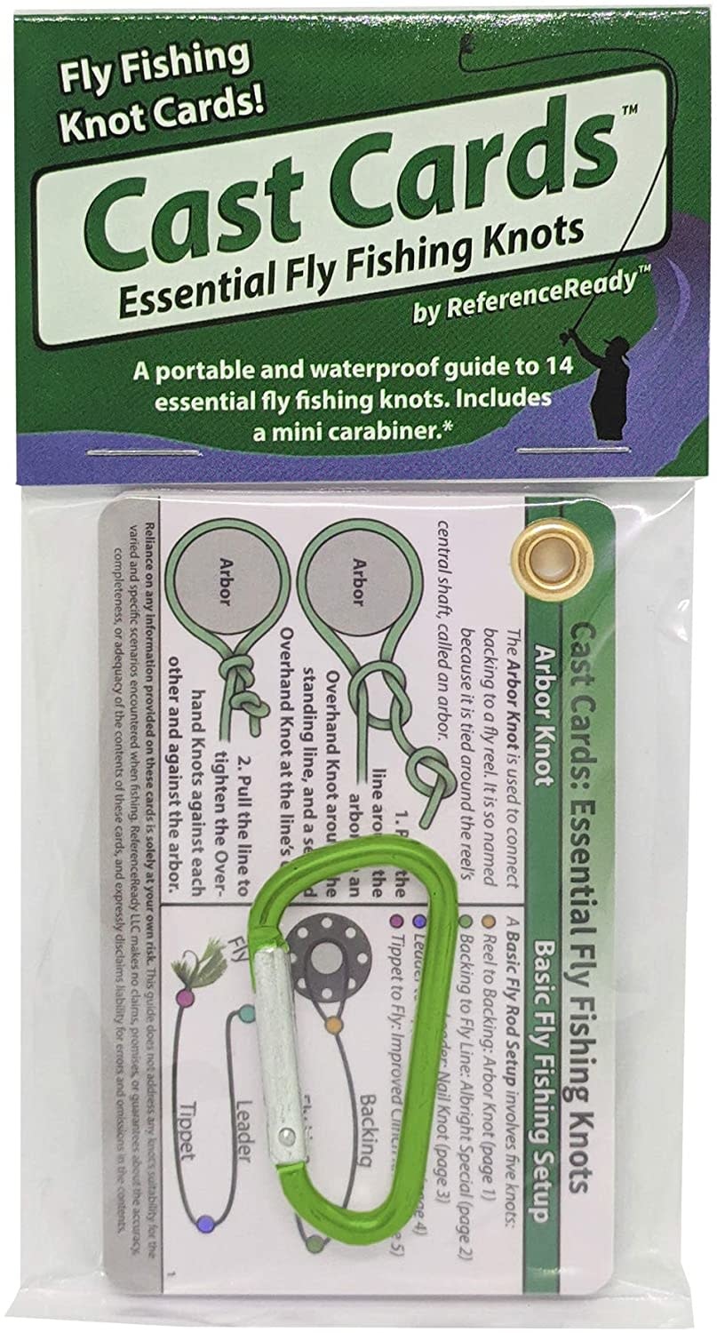 REFERENCE READY Cast Cards - Essential Fly Fishing Knots w/ mini carabiner