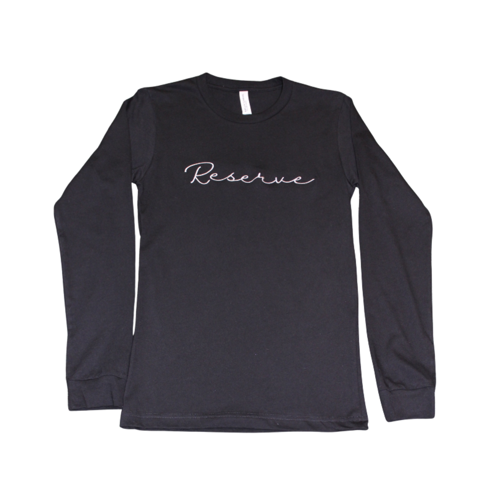 Ladies Long Sleeve Black Tee Silver Embroidery Reserve Center