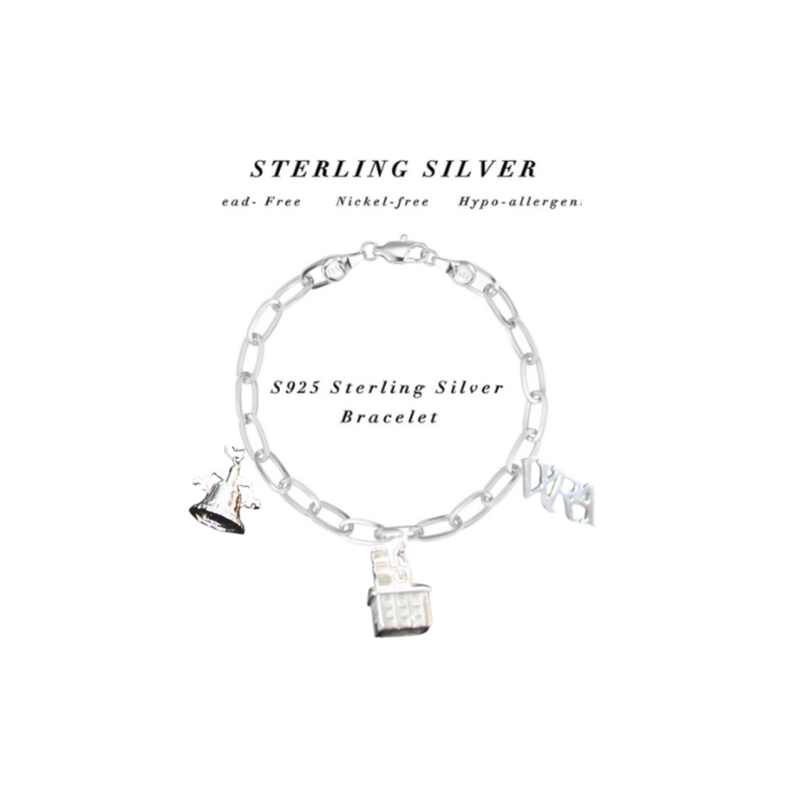 Sterling Silver Bracelet 8" 3 Charms