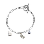 Sterling Silver Bracelet 7" with Toggle Clasp 3 Charms