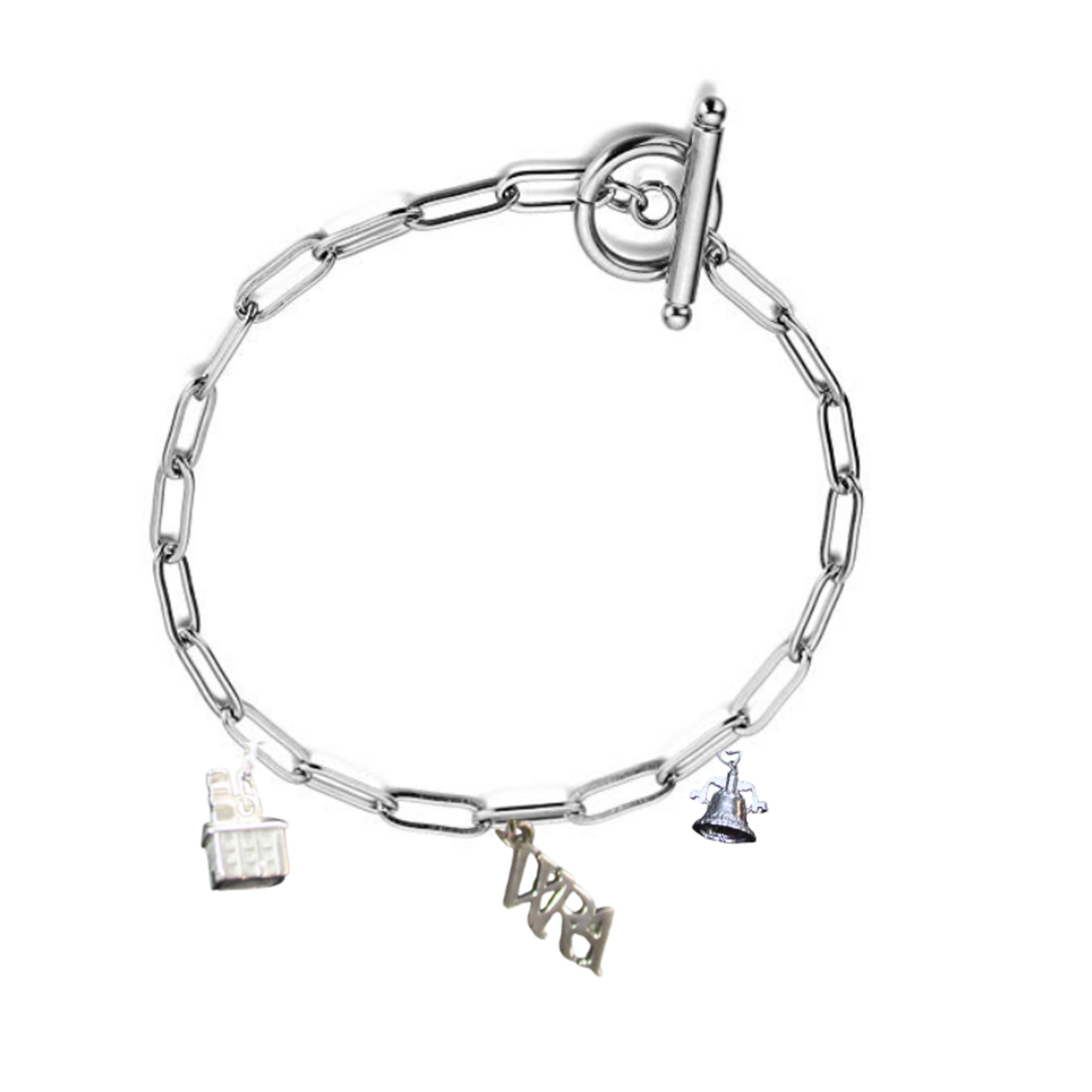 Sterling Silver Bracelet 7" with Toggle Clasp 3 Charms