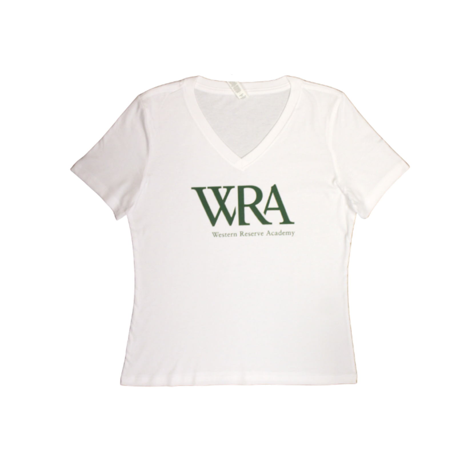 Ladies White V-neck Short Sleeve 2 Line Logo
