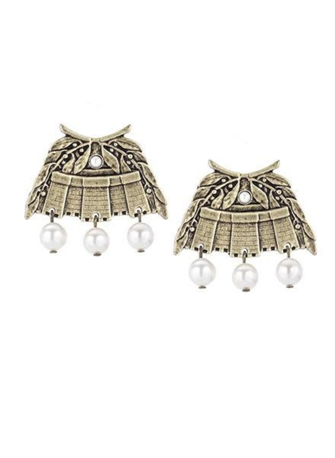 French Kande Brass Chateau Earrings & Pearls