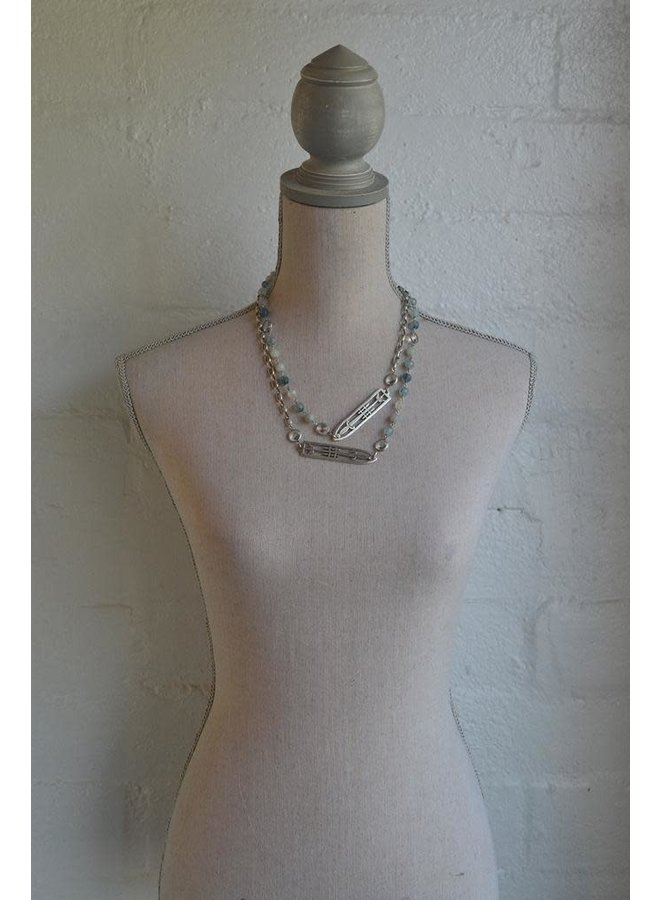 French Kande 45” Denim Mix, Sword & Crown, Swarovski Rivoli Necklace